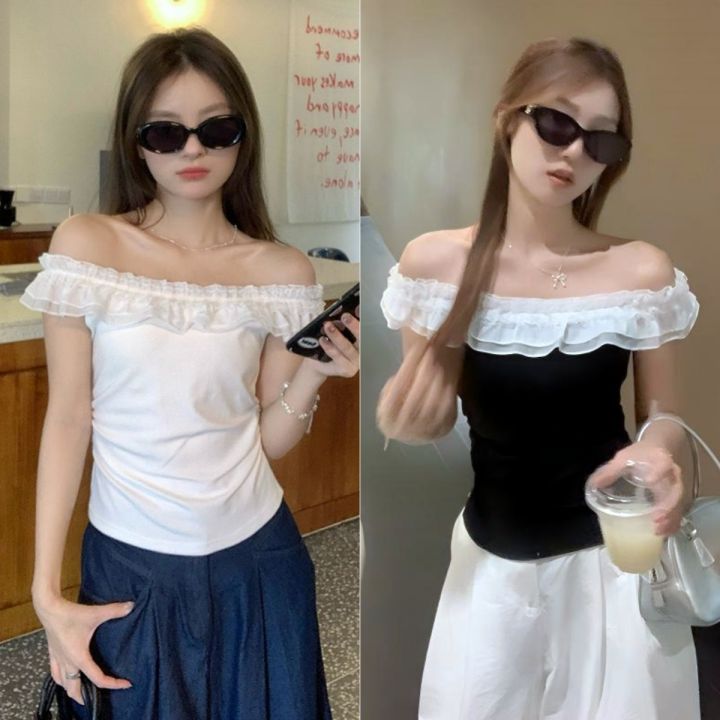 Dream clothes🍑เสื้อแฟชั่นสตรี เสื้อแขนสั้นเปิดไหล่ สไตล์เกาหลี การ ...