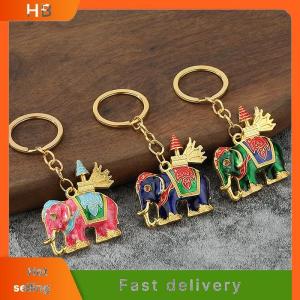 HB Thailand Elephant Keychain 6 Colors Drip National Features Round Ring Pendant Handbag Car Key Decoration Couple Gift