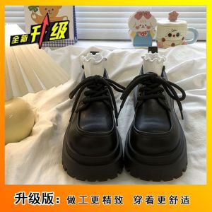 Free Shipping Height-Increasing Versatile Retro-Style Single Shoes Black Chunky-Heeled Thick-Soled Small Leather Shoes New Autumn/Winter Collection For Women
