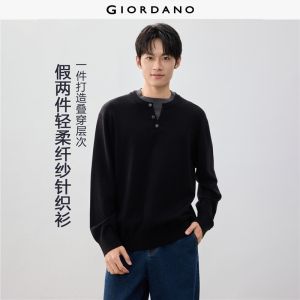 Giordano Men Fake two-piece contrast crewneck sweater Free Shipping 18056005