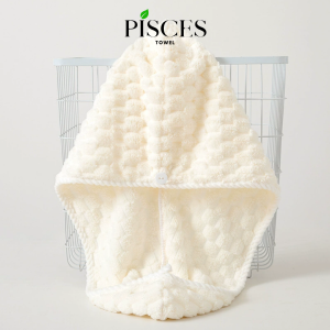 Mũ Tắm Khăn Ủ Tóc PISCES TOWEL 25x65cm Khăn Quấn Tóc Chất Microfiber Mềm Mại Thấm Hút Tốt
