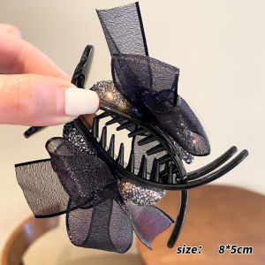 Marble Hair Clip Curler Hair Clip 8cm Rhinestone Bow Knot Marble Hair Clip Fashionable Womens Accessories