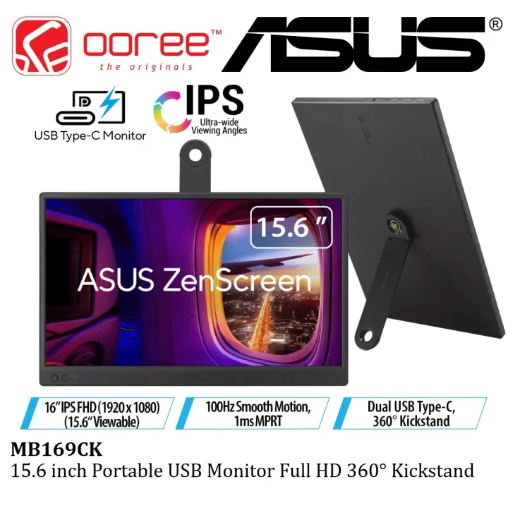 ASUS 15.6 Inch MB169CK Dual USB-C FHD 1920x1080 IPS Portable Monitor Anti-Glare 360 Degree Kickstand Blue Light Filter