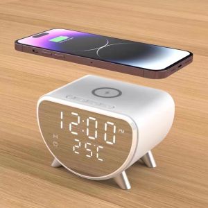 Digital Desk LED Alarm Clock Wireless Smart Phone Charging 3 IN 1 Desk Digital with LED Display Mirror Wireless Phone Charger With Temperature Display/Thermometer 15W Fast Charging Dock Stand Station (SG Local Seller Ready Stock Free Shipping )