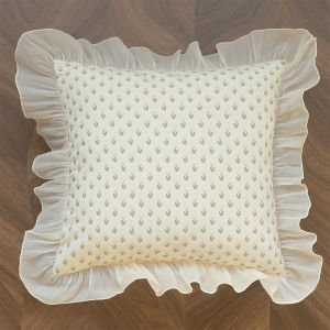 Goodly Home 45x45cm Cream White Mesh Ruffle Edge Pillowcase French Sweet Girls Room Sofa Cushion Cover Light Luxury Floral Jacquard Home Decor
