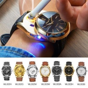 Creative USB Charging Lighters Watch Windproof Flameless Cigarett Lighters Rechargeable Electronic Sports Men Watches