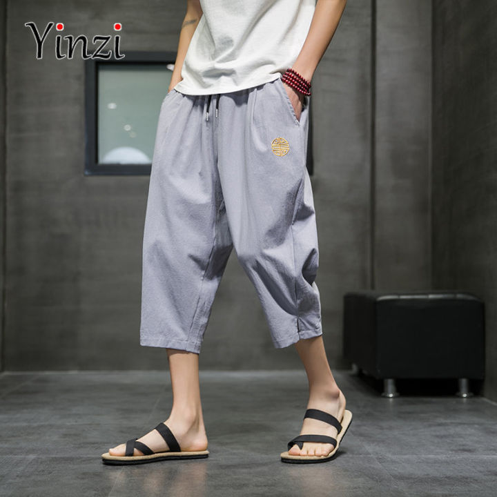Chinese Style Cropped Pants Men Cotton Linen 3/4 Pant Male Summer Loose  Casual Drawstring Half Trousers Lazada PH