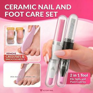 Ceramic Nail and Foot Care Set 3 in 1 Tool File Nails and Push Cuticles Remove Calluses and Smooth Heels Slim Enough to Use Between Toes
