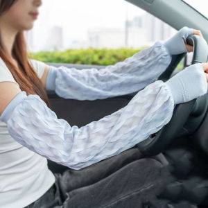 CC SP ระบายอากาศได้ระบายอากาศ ปลอกแขนป้องกันแสงแดด สง่างามเรียบหรู สไตล์ฝรั่งเศสแบบ แขนเสื้อเย็น ถุงมือป้องกันรังสียูวี บางและบาง ที่คลุมแขนกันแดด สำหรับผู้หญิง