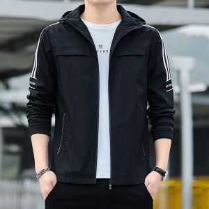 FUGUINIAO Mens Hooded Jacket Trend Casual Hooded Sports Jacket Fashion Stripes