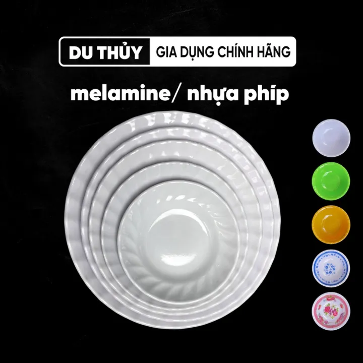 Dĩa Nhựa Melamine Đáy Sâu Màu Trắng, Vàng, Xanh, Bông Xanh, Bông Đỏ ...