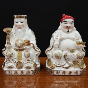 Cặp Tượng Thần Tài Thổ Địa Chiêu Tài Chất Liệu Sứ Dát Vàng Cao Cấp Đặt Bàn Thờ Thần Tài (Tài Địa Trắng Mới Như Ý)