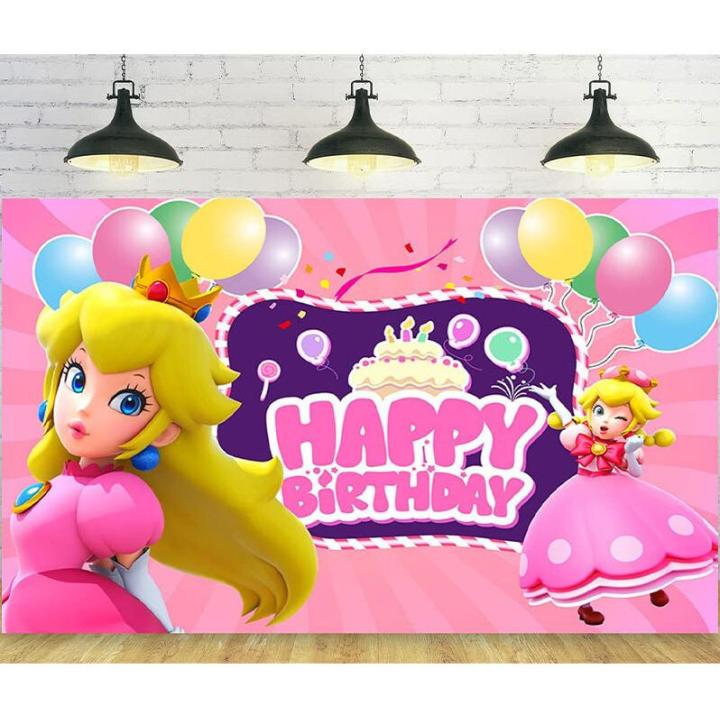 5x3ft Princess Peach Photography Backdrop for Girls Birthday Party  Decoration Supplies Princess Peach Birthday Banner