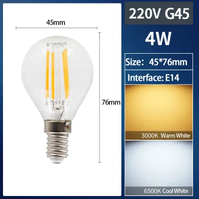 Huazu Dimmable LED Bulb 6W 4W G45 Ping Pong LED Edison Filament Bulb E14 / E27 Warmwhite 3000K/ Coolwhite 6000K