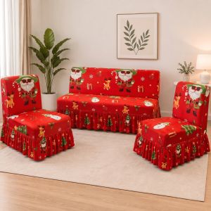 3-in-1 Stretch Armless Sofa Cover with Skirt Set – 2 Pcs Single size Armless + 2-Seater Covers for Sofa Sets Skin Friendly Furniture Protector Sofa Cover