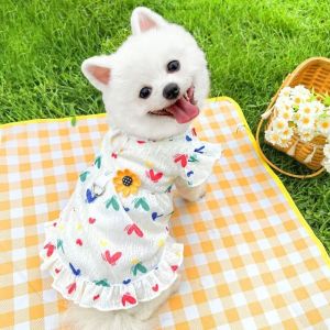 OUTOPEN Thin Breathable Dog Love Printed Skirt Cooling Skirt Mushroom Pattern Dog Princess Dresses Sweet Flutter Sleeve Summer Pet Skirt Summer Season