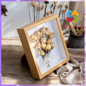 Shadow Box Picture Frame - Deep Wood & Glass Display Case Ready to Hang Memory Box Baby Sports Memorabilia Pins Awards Medals Wedding Tickets and Photos (Wood、White)
