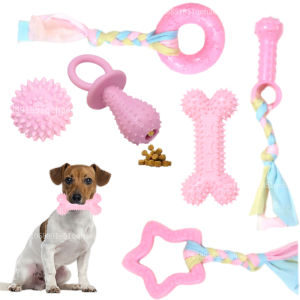 6PCS Dog Chew Toys For Cleaning Teeth Soft Rubber Bone Funny Ball Interactive Donut Treat Set For Small Medium Dogs Pet Gifts