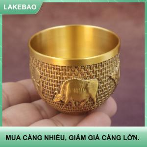【LAKEBAO】 Brass Fu Bát Máy tính để bàn may mắn trang trí nội thất Tay Chạm Khắc Brass uống cup kho báu Bát kim loại tạo tác Quà Tặng
