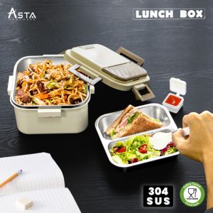 Asta Kotak Makan Set Lunch Box Double Layer 1300 Ml Stainless Steel 2 Susun Free Alat Sendok & Garpu