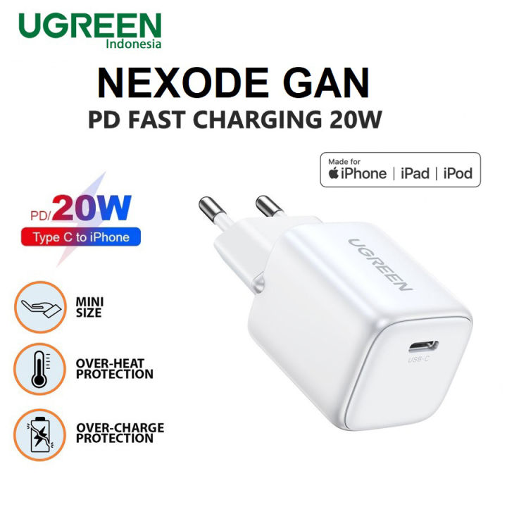 UGREEN ORIGINAL Adaptor Charger Type C NEXODE GAN 20W 3A Kepala Adapter  Casan MFI Made for Iphone 11 12 13 Pro Max Ori 20 Watt Tipe C Lazada