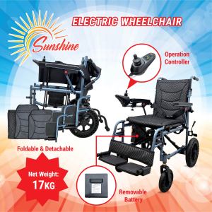 Lightweight Foldable Electric Wheelchair with Removable Battery Joystick Control and Detachable Leg Rest - 17KG (D500)