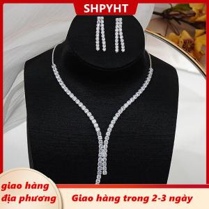 [COD] SHPYHT Giao hàng địa phương 2pcs đơn giản hình học Zircon Vòng cổ bông tai Kit cho phụ nữ cưới cô dâu trang sức Bộ phụ kiện Quà Tặng