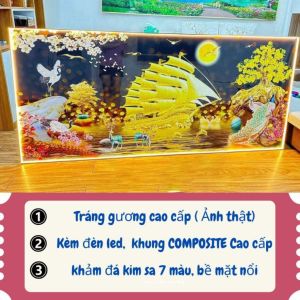 50 mẫu Tranh Tráng Gương treo tường Phong Thủy đính đá Kim sa 7 màu Tranh decor nghệ thuật kèm khung đèn LED cao cấp