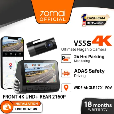 【3-year warranty】70mai V55s 4K Dash Cam Dual Vision Car Recorder3840+2160P HD Car Dashcam 170° 24 Hours Parking Monitor Dashcam G-Sensor Auto Voice Prompt FOV WDR App Control Smart Enhanced Free Wifi Loop Recording