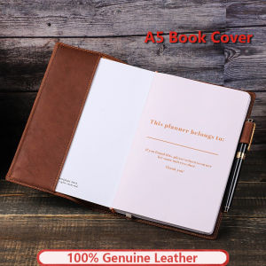 Genuine Leather Book Cover Sleeve Protector For A5 B5 With Pen Holder Business Notepad Notebook Book Case Office School Supplies