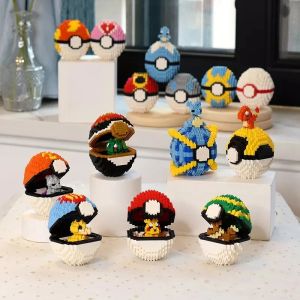 SALE 17 New Styles Cute Block GAME Ball Small Particles Mini Building Assembled Pikachu Eevee Charmander Psyduck Magikarp Lapras Pokemon Ball Educational Toys