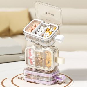 HUYAN Transparent Portable Pill Box 7 Compartment Double-Layer Pill Organizer Food Grade Multi-functional Travel Tablet Dispenser Home