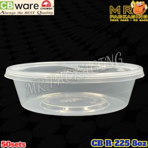 CB R225 Round Container with Lid ( 50sets± ) 250ml 8oz Disposable Plastic Food Box - Bekas Makanan Bulat Puding - ware Chunbe CBware R 225 8oz R-225