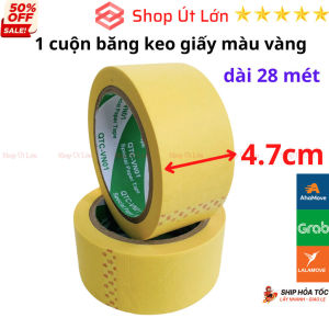 1 Cuộn băng keo giấy màu vàng rộng 4.7cm dài 28 mét lõi giấy 3mm - Shop Út Lớn
