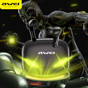 Awei T35 TWS Gaming Earphone Wireless Bluetooth 6.0 Hifi Stereo Sound 68ms Ultra Low Latency Earbuds with Microphone Game Music Dual Modes Cool RGB Colorful Ambient Lights IPX5 Waterproof