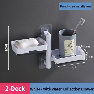 2/3/4Layers Rotating Drain Soap Holder Wall Hanging Soap Box Bathroom Soap Holder Wall Mounted Self-Adhesive Soap Dish Rack