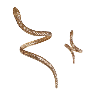 Fashionable Gothic Snake Cuff Bangle Bracelet and Punk Serpents Animal Finger Rings for Men and Women Set