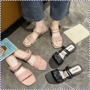 รองเท้าในร่ม ดูสูงขึ้น รองเท้าแตะฤดูร้อน แถบแนวตั้ง สง่างาม ความสะดวกสบาย นุ่มนวลและเบา แผ่นกันลื่น