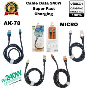 kabel Data 240W AK-78 Fast Charging Super Charging For Iph Type c Micro Usb-C To Tipe C Usb-C To Lightning Android Cable Data
