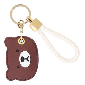 Leather Airtag Holder Keychain Portable Handmade Genuine Leather Air Tag Holder with Keyring Full Coverage Case Cover Compatible for AirTags 2021 Brown