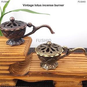 [COD] FUSHI0 Metal Lotus Incense Bowl Incense Holder With Handle Yoga Meditation Home Decor Ancient Style Alloy Incense