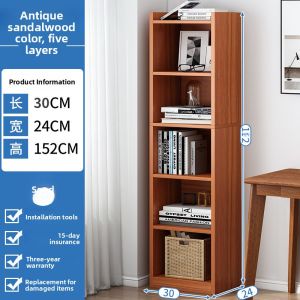 Segawe Minimal Modern Aesthetic 5-Tier Narrow MDF Interior Bookshelf - 15.8"x9.5"x52" Scratch-Resistant Vertical Storage Tight Space-Fitting Household Item Bedroom Furniture Organization Home Decor Living Room Decor Room Accessories