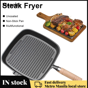 Heavy Duty Cast Iron Skillet Frying Pan Uncoated Non-stick Steak Pan for Camping and Home Cooking