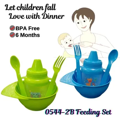 Baby Feeding Bowl Set Feeder Set 4in1 Training Cup Spoon and Fork Feeding Combo Meal Toddler and Babies Practice Feed Baby Feeding Essential