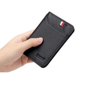 กระเป๋าสตางค์หนังแท้ใส่บัตรเครดิตของชายและหญิงที่ใส่บัตรขนาดเล็กทรงสลิมมีที่ใส่บัตรประชาชนแบบบางแฟชั่น