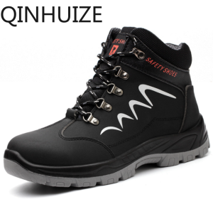 QINHUIZE Safety shoes mens high-cut smash-proof puncture wear-resistant waterproof welder shoes winter plus velvet steel toe work safety boots site protective shoes