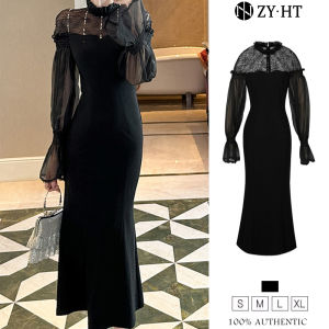 ZYHT EraVogue เดรสผู้หญิง เดรสสีดำ เดรสหางปลา เดรสแขนบาน เดรสทำงาน เดรสไฮโซ เดรสวินเทจ เดรสออกงาน เดรสปาร์ตี้ ชุดราตรี 21434
