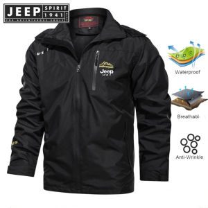 JEEP SPIRIT 1941 ESTD  hiking hiking raincoat waterproof lightweight jacket autumn casual jacket hooded mens jacket solid color letter jacket