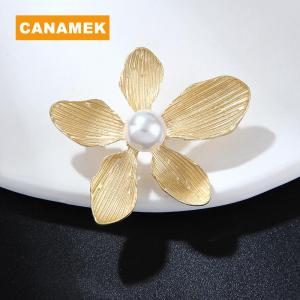 【CANAMEK】 Vintage Pearl Five-petal Flower Brooch for Women Clothing Party Lapel Pin Accessories Gift