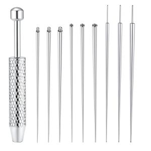 LITUILI 6/8/10/12pcs Dụng cụ gắn khuyên tai Dụng cụ tạo hình lỗ xỏ khuyên Thép không gỉ Chuyên nghiệp Dụng cụ xỏ khuyên da Dụng cụ trang sức cơ thể Cột thẳng/cột cong Chốt nối đâm xuyên Xỏ lỗ tai
